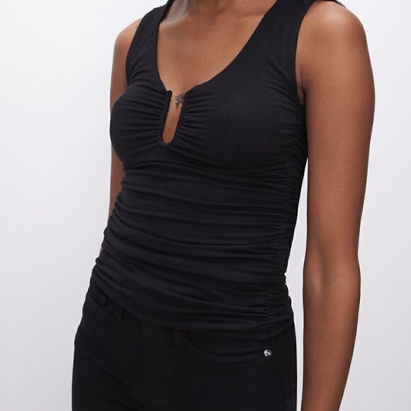 Good American NWT SLINKY JERSEY U BAR TANK TOP Black Size L - Picture 3 of 9